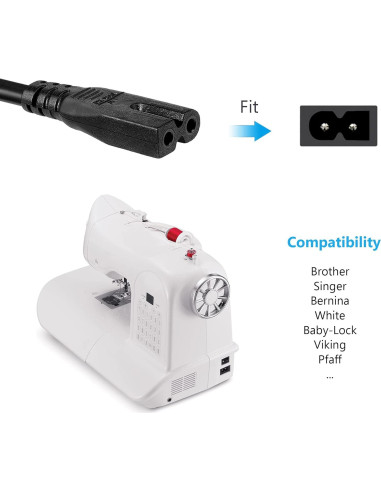 Cable de Alimentación 3.05m Olort Compatible con Singer, Brother, Pfaff