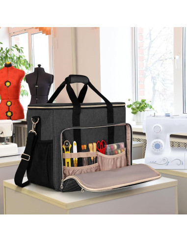 Funda para Máquina de Coser LUXJA Negra con Múltiples Bolsillos