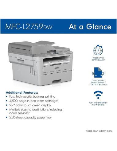 Impresora Láser Todo en Uno Brother MFC-L2759DW Inalámbrica