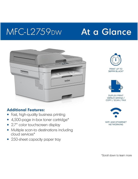 Impresora Láser Todo en Uno Brother MFC-L2759DW Inalámbrica Impresora Láser Todo en Uno Brother MFC-L2759DW Inalámbrica