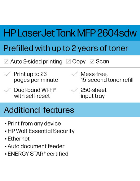 Impresora HP LaserJet Tank MFP 2604sdw Inalámbrica B/N con Tóner Impresora HP LaserJet Tank MFP 2604sdw Inalámbrica B/N con Tóner