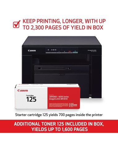 Impresora láser multifuncional Canon MF3010 VP - Escáner, Copiadora, 19 PPM