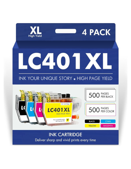 Cartuchos de tinta LC401XL para impresora Brother - Paquete de 4 Cartuchos de tinta LC401XL para impresora Brother - Paquete de 4