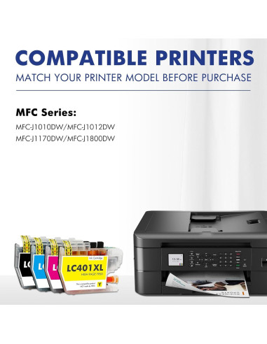 Cartuchos de tinta LC401XL para impresora Brother - Paquete de 4