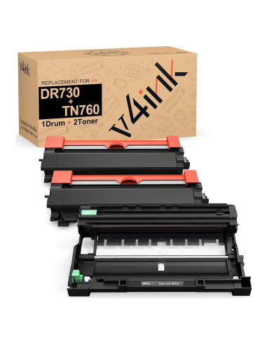 Juego de Reemplazo v4ink DR730 + TN760 para Brother