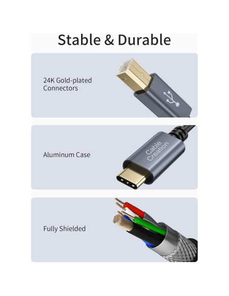 Cable de Impresora USB-C a USB-B 2.0 CableCreation 2 m Cable de Impresora USB-C a USB-B 2.0 CableCreation 2 m