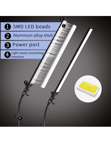 Kit de Iluminación LED GSKAIWEN para Fotografía con Soporte y Tubo Suave
