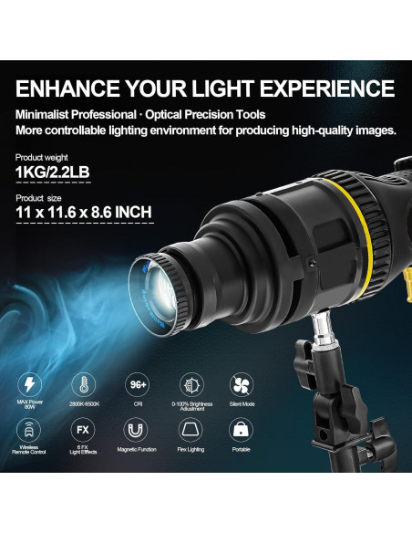 Snoot Óptico WELLMAKING HL-800D con Luz LED 80W Bi-Color Snoot Óptico WELLMAKING HL-800D con Luz LED 80W Bi-Color