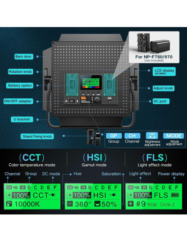 Kit de Iluminación Fotográfica RGB Pixel K80 45W con 2 Baterías