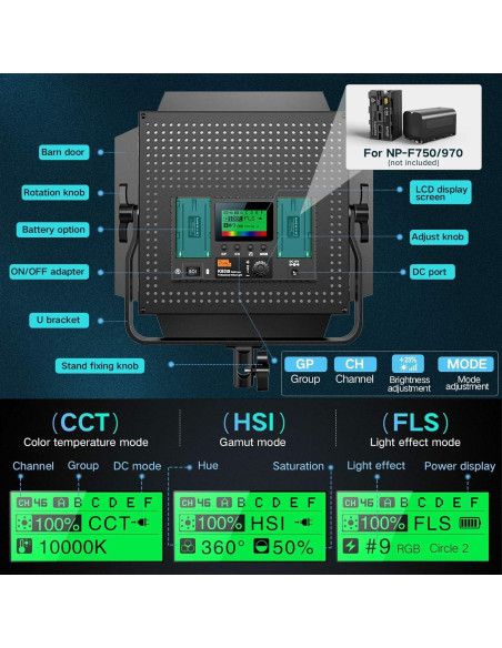 Kit de Iluminación Fotográfica RGB Pixel K80 45W con 2 Baterías Kit de Iluminación Fotográfica RGB Pixel K80 45W con 2 Baterías