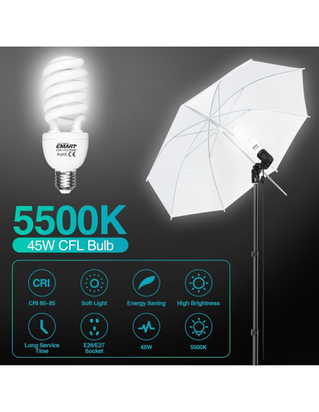 Kit de Iluminación Fotográfica EMART con Soporte 7x3m y Fondos Kit de Iluminación Fotográfica EMART con Soporte 7x3m y Fondos