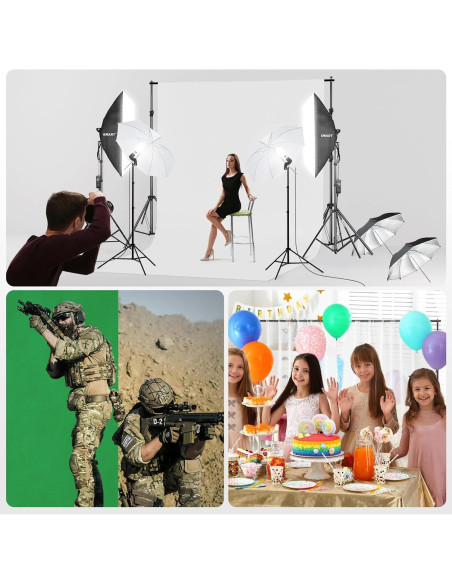 Kit de Iluminación Fotográfica EMART con Soporte 7x3m y Fondos Kit de Iluminación Fotográfica EMART con Soporte 7x3m y Fondos