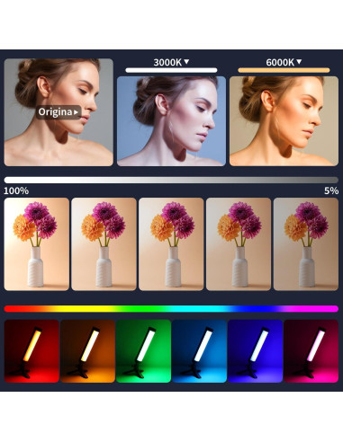 Luz LED Portátil RGB Luxceo 2Pack 20cm 2000mAh para Fotografía