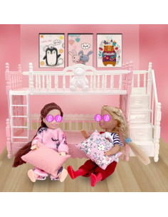 Ropa para muñecas 13.46 cm + Cama litera rosa + 6 trajes 2