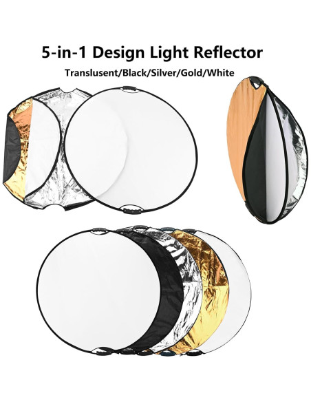 Kit Reflector de Luz 5-en-1 TENBEST 110cm con Soporte y Montura Kit Reflector de Luz 5-en-1 TENBEST 110cm con Soporte y Montura