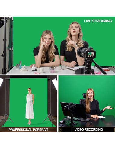Kit de Iluminación EMART con Fondo Verde Chromakey 1.83x2.74m