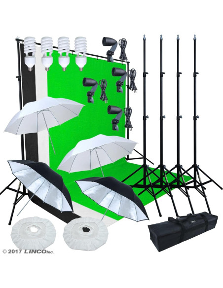Kit de Iluminación Fotográfica LINCO con Paraguas y Fondos 5x10m Kit de Iluminación Fotográfica LINCO con Paraguas y Fondos 5x10m