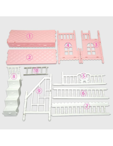 Ropa para muñecas 13.46 cm + Cama litera rosa + 6 trajes