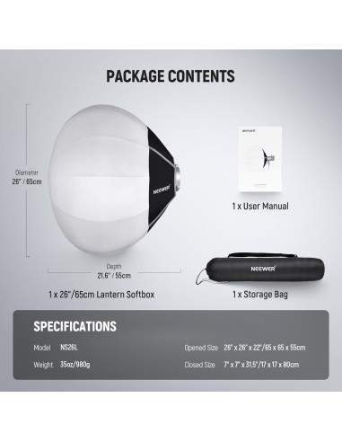 Linterna Softbox NEEWER 65cm con Montaje Bowens y Difusor
