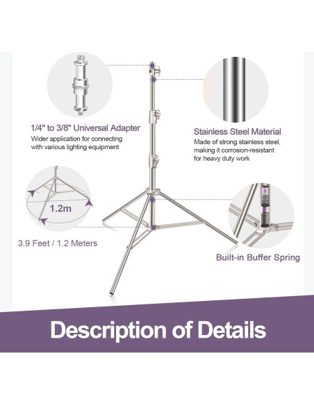 Soporte de Luz EMART 2 Paquetes Trípode Acero Inoxidable 2.5kg Soporte de Luz EMART 2 Paquetes Trípode Acero Inoxidable 2.5kg