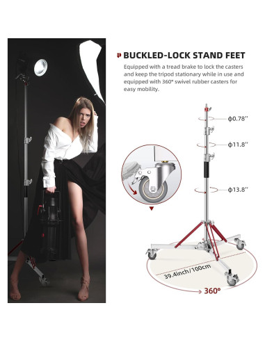 Soporte C-Stand Ajustable SAVWAY 10ft (305cm) con Ruedas