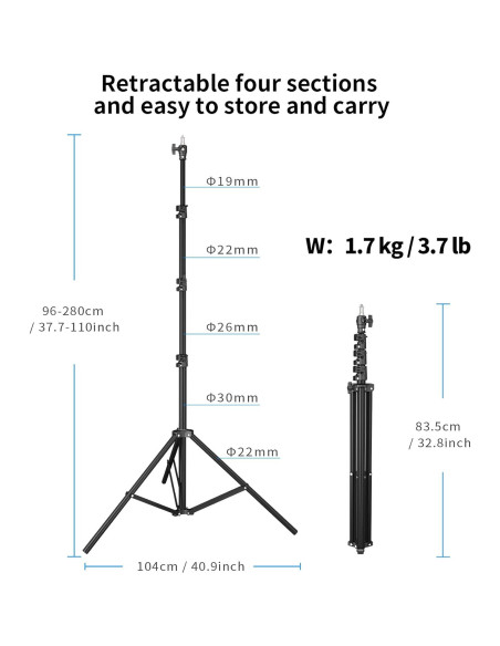 Soporte de Luz Selens 2.8m con Amortiguación de Aire 7kg Soporte de Luz Selens 2.8m con Amortiguación de Aire 7kg