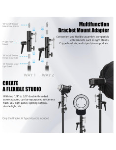 Soporte de Flash EMART Tipo H con Adaptadores 1/4" a 3/8" 2