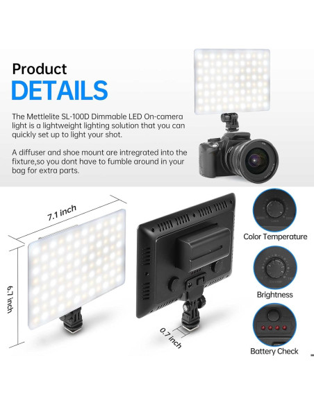 Luz de Video LED Mettlelite SL100D Bi-Color 3200K-5600K Luz de Video LED Mettlelite SL100D Bi-Color 3200K-5600K
