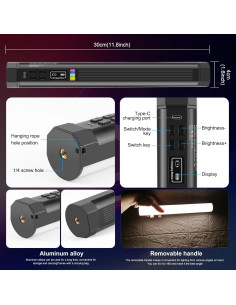 Varita de Luz Portátil Puluz 30cm RGB LED Batería 3000mAh 2