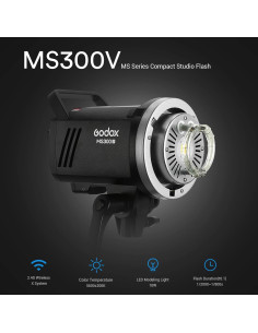 Flash Estroboscópico Godox MS300V 300W con Luz LED 10W 2