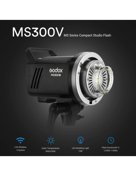 Flash Estroboscópico Godox MS300V 300W con Luz LED 10W Flash Estroboscópico Godox MS300V 300W con Luz LED 10W