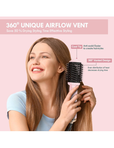 Cepillo Secador de Cabello 2 en 1 Lopeie KF-3146 Rosa