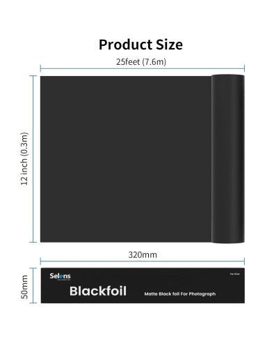 Foil Negro Mate Selens 30.48cm x 7.62m para Fotografía