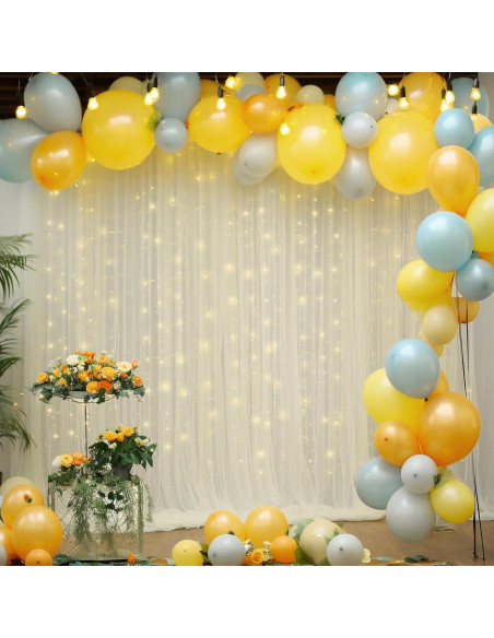 Cortina de tul marfil con luces 2 paneles 5x10 pies Cortina de tul marfil con luces 2 paneles 5x10 pies