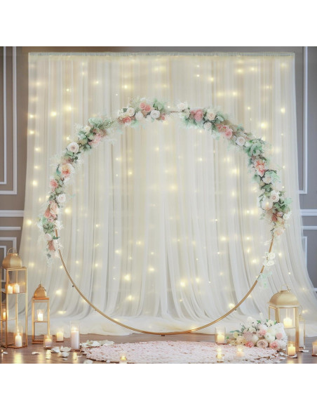 Cortina de tul marfil con luces 2 paneles 5x10 pies Cortina de tul marfil con luces 2 paneles 5x10 pies