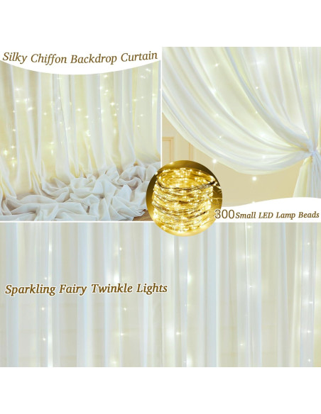 Cortina de Chiffon Beige con Luces LED 2 Paneles 5x10 pies Cortina de Chiffon Beige con Luces LED 2 Paneles 5x10 pies