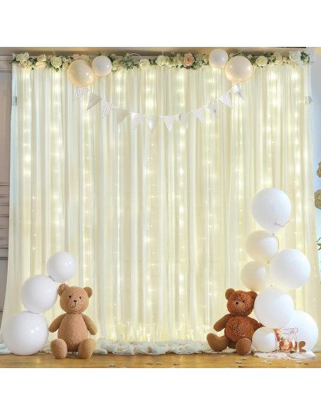 Cortina de Chiffon Beige con Luces LED 2 Paneles 5x10 pies Cortina de Chiffon Beige con Luces LED 2 Paneles 5x10 pies