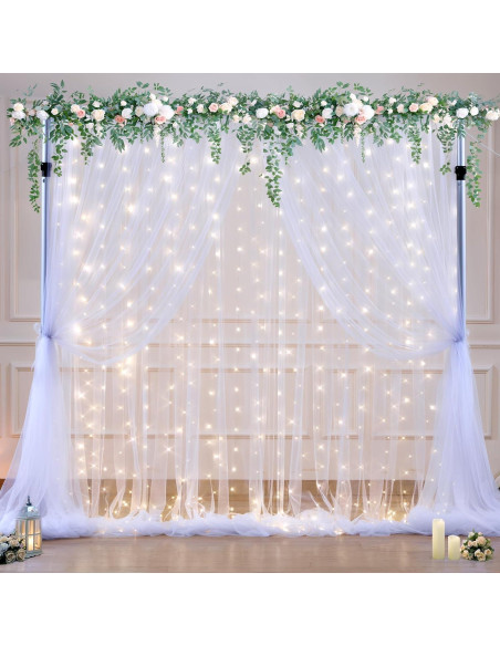 Cortina de fondo blanca con luces Suppromo 3m x 3m para fiestas Cortina de fondo blanca con luces Suppromo 3m x 3m para fiestas