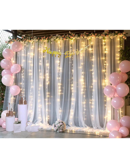 Cortina de fondo blanca con luces Suppromo 3m x 3m para fiestas Cortina de fondo blanca con luces Suppromo 3m x 3m para fiestas