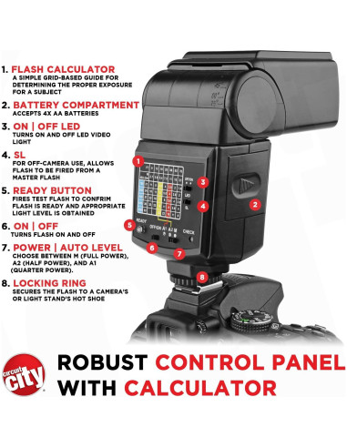 Flash Automático Circuit City CC-125 con Luz LED y Accesorios