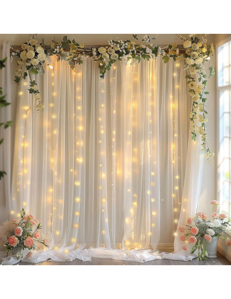 Cortinas de Tul Blancas HAEFOO con Luces LED 1.52x3.05m Cortinas de Tul Blancas HAEFOO con Luces LED 1.52x3.05m