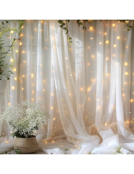 Cortinas de Tul Blancas HAEFOO con Luces LED 1.52x3.05m Cortinas de Tul Blancas HAEFOO con Luces LED 1.52x3.05m
