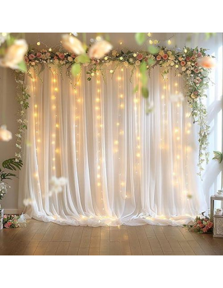 Cortinas de Tul Blancas HAEFOO con Luces LED 1.52x3.05m Cortinas de Tul Blancas HAEFOO con Luces LED 1.52x3.05m