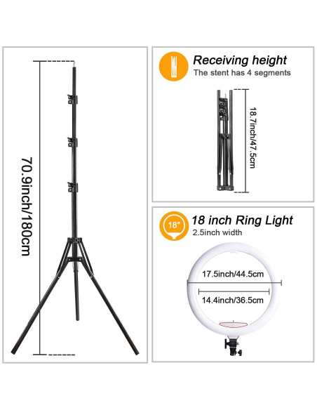 Anillo de Luz LED Zomei 18" Regulable 58W 5500K para Maquillaje Anillo de Luz LED Zomei 18" Regulable 58W 5500K para Maquillaje