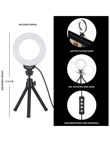 Luz de Anillo LuMee Studio 4" con Soporte y Clip - Negro Luz de Anillo LuMee Studio 4" con Soporte y Clip - Negro