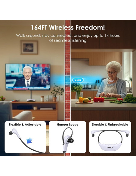 Auriculares Inalámbricos SIMOLIO SM-824D2 para TV con Batería Auriculares Inalámbricos SIMOLIO SM-824D2 para TV con Batería