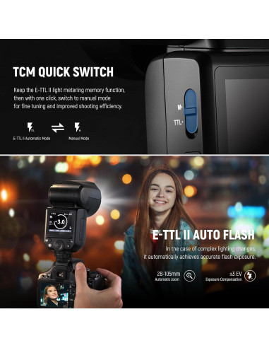 Flash NEEWER Z2-C 76Ws TTL para Canon, 600 Flashes, 1.5s Recarga