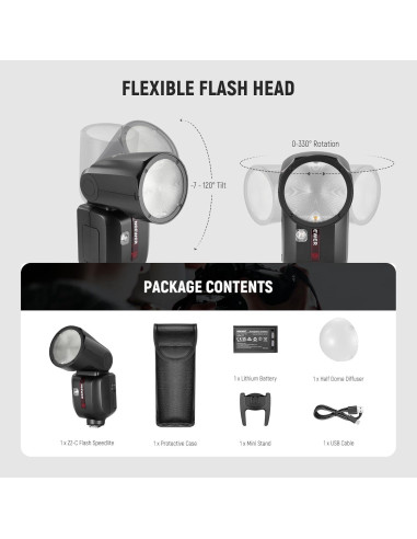 Flash NEEWER Z2-C 76Ws TTL para Canon, 600 Flashes, 1.5s Recarga