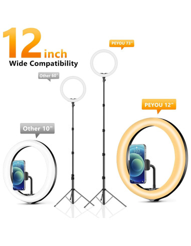 Luz de Anillo 30 cm PEYOU con Trípode 185 cm y 26 Modos