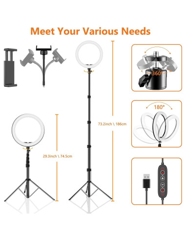 Luz de Anillo 30 cm PEYOU con Trípode 185 cm y 26 Modos